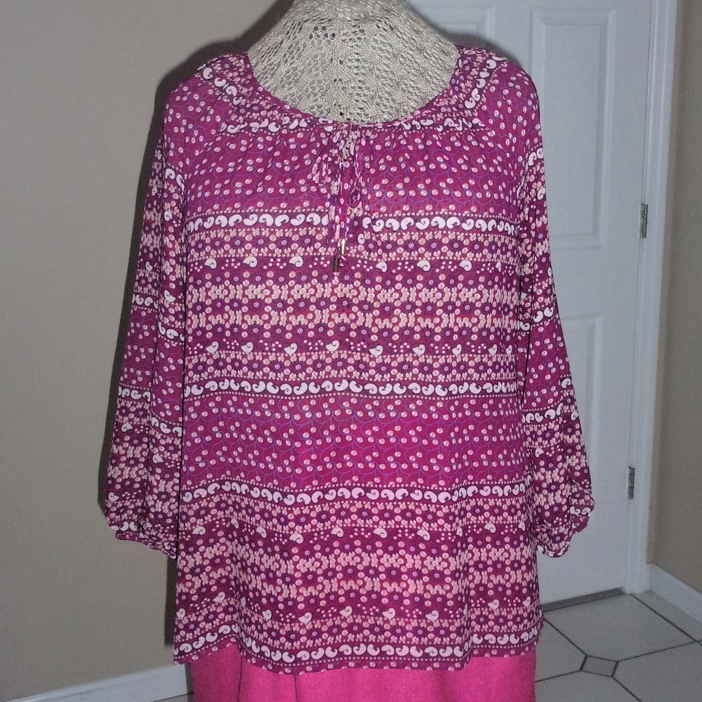 Multi-Pinks Sheer Peasant Style Blouse